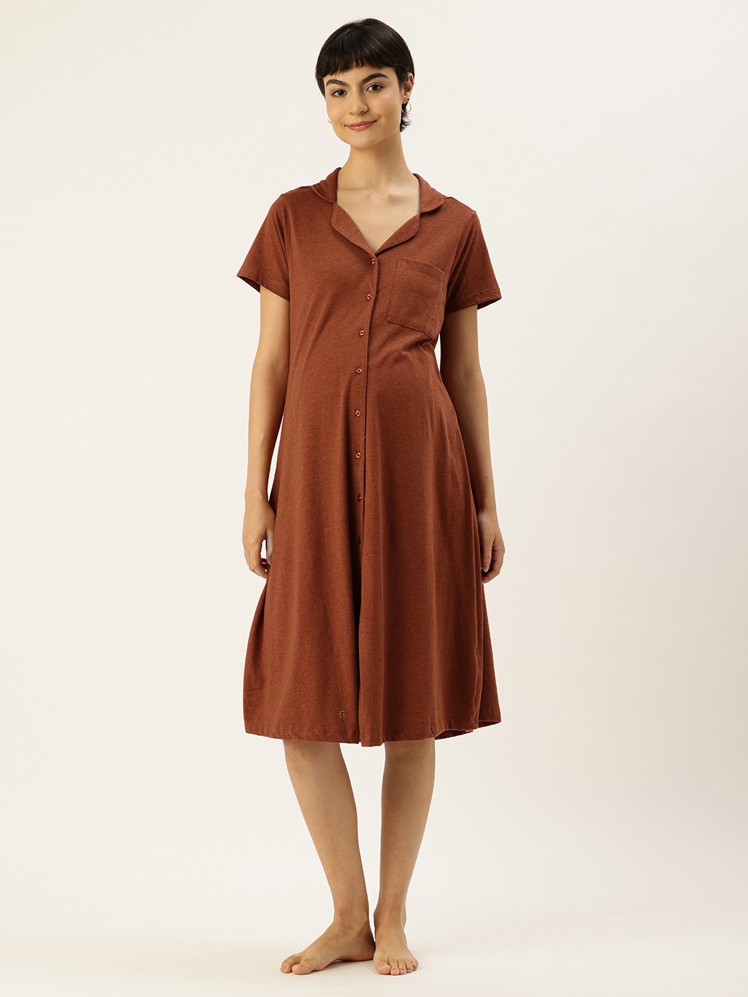 

Nejo Maternity Shirt Dress, Brown