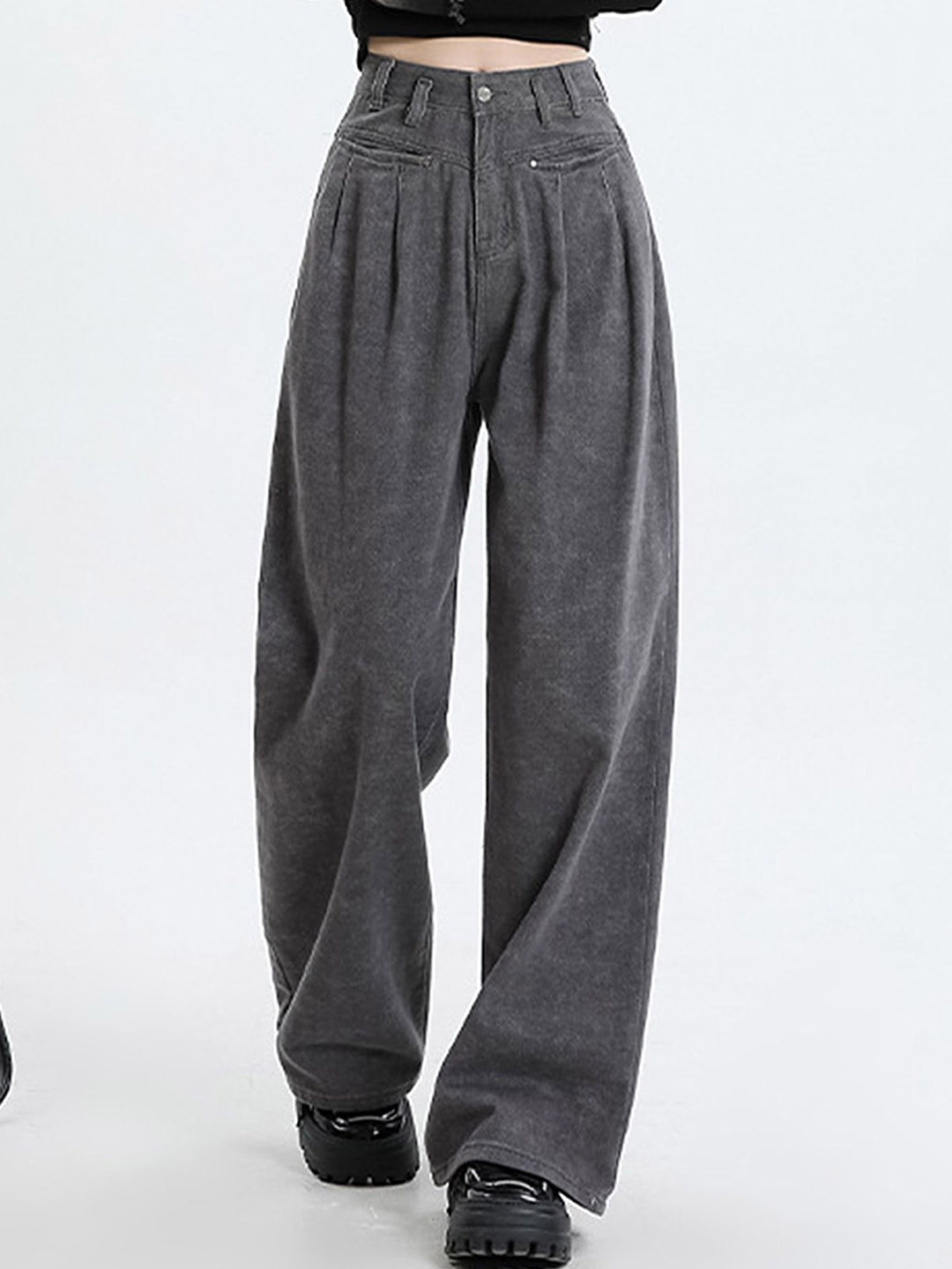 

LULU & SKY Women Straight Fit High-Rise Pleated Trousers, Grey