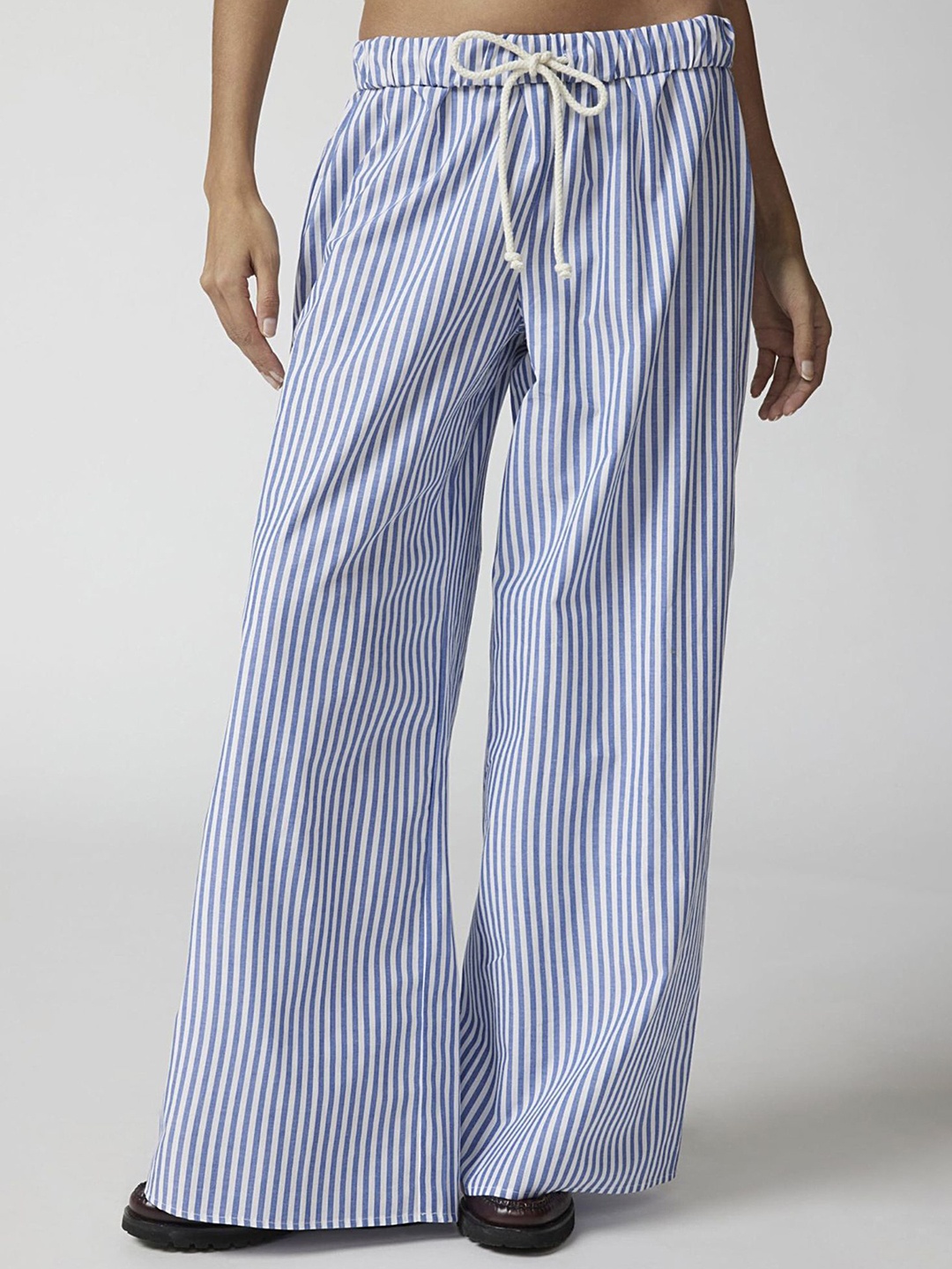 

LULU & SKY Women Striped Straight Fit Trousers, Blue