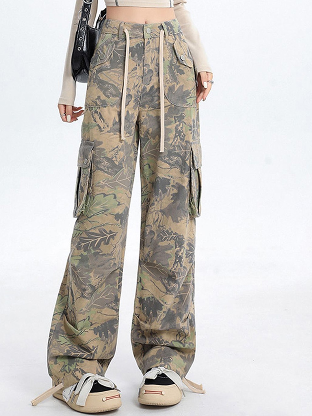 

LULU & SKY Women Camouflage Printed Straight Fit High-Rise Cargos Trousers, Multi