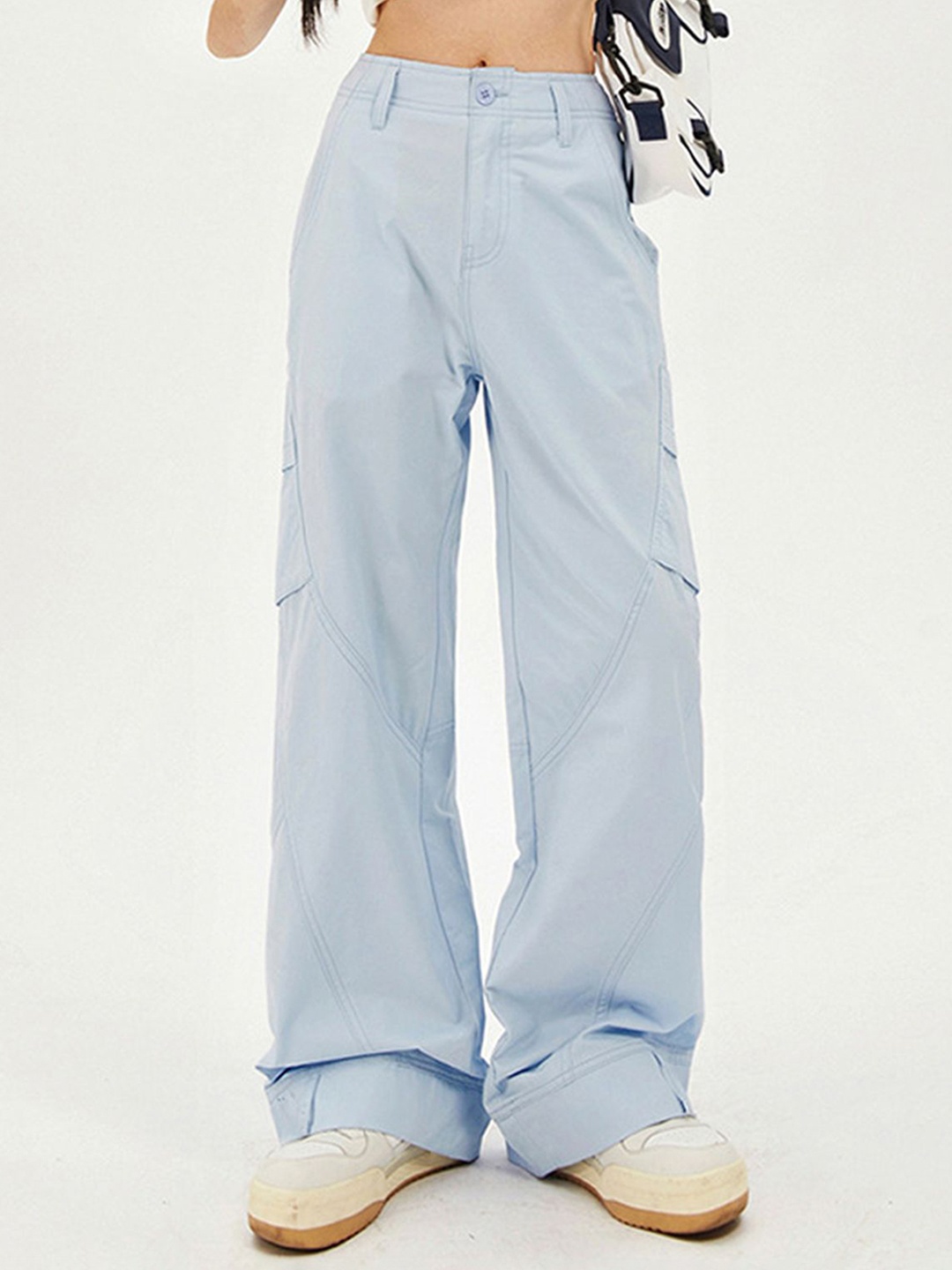 

LULU & SKY Women Straight Fit High-Rise Cargos Trousers, Blue