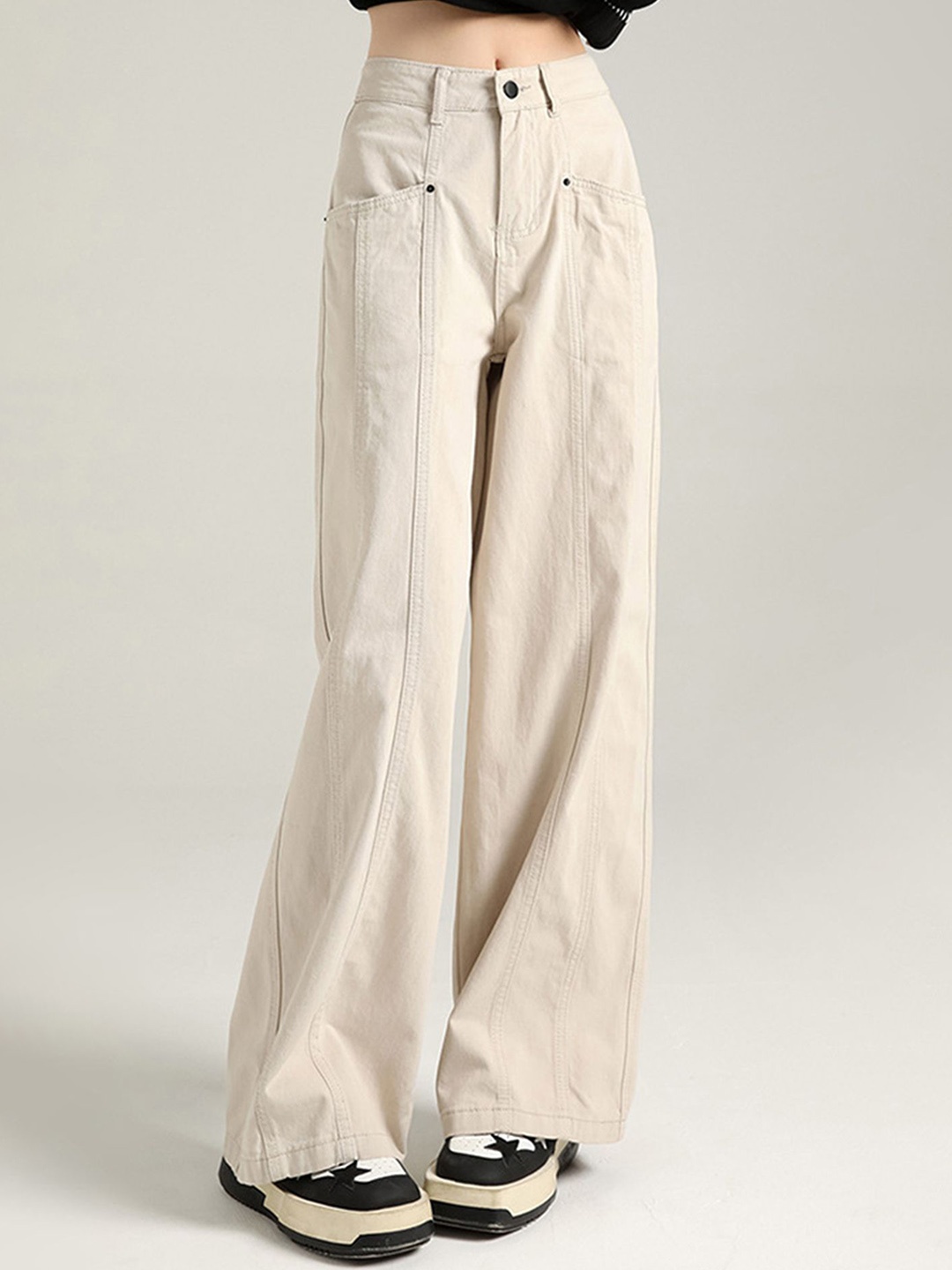 

LULU & SKY Women High-Rise Trousers, Beige