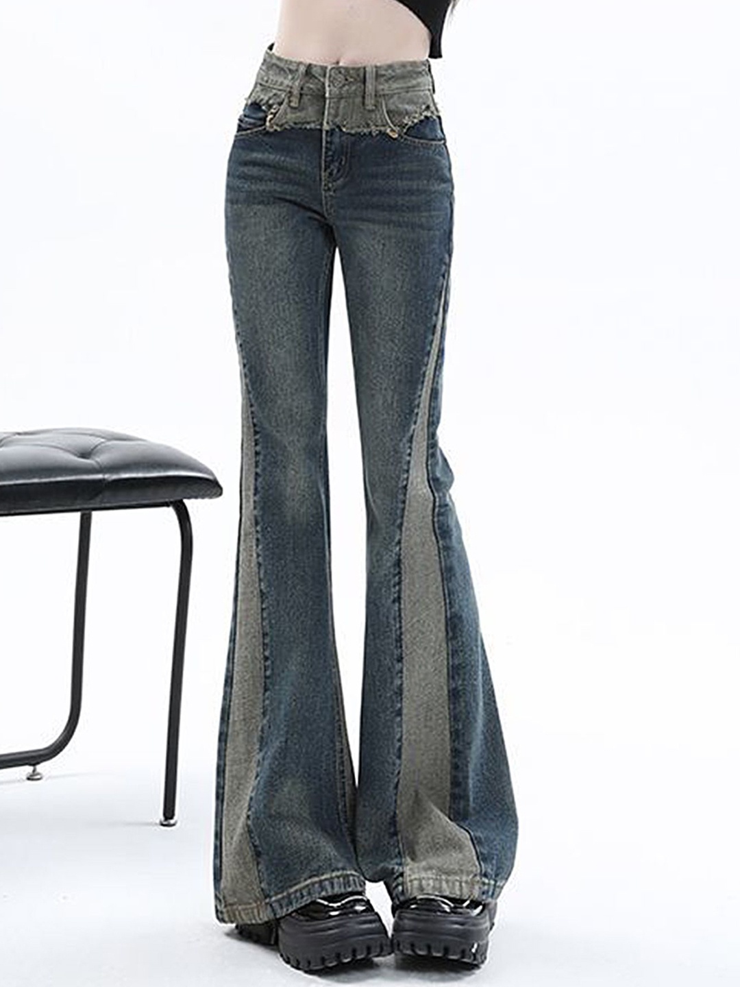 

LULU & SKY Women Bootcut High-Rise Low Distress Light Fade Jeans, Blue