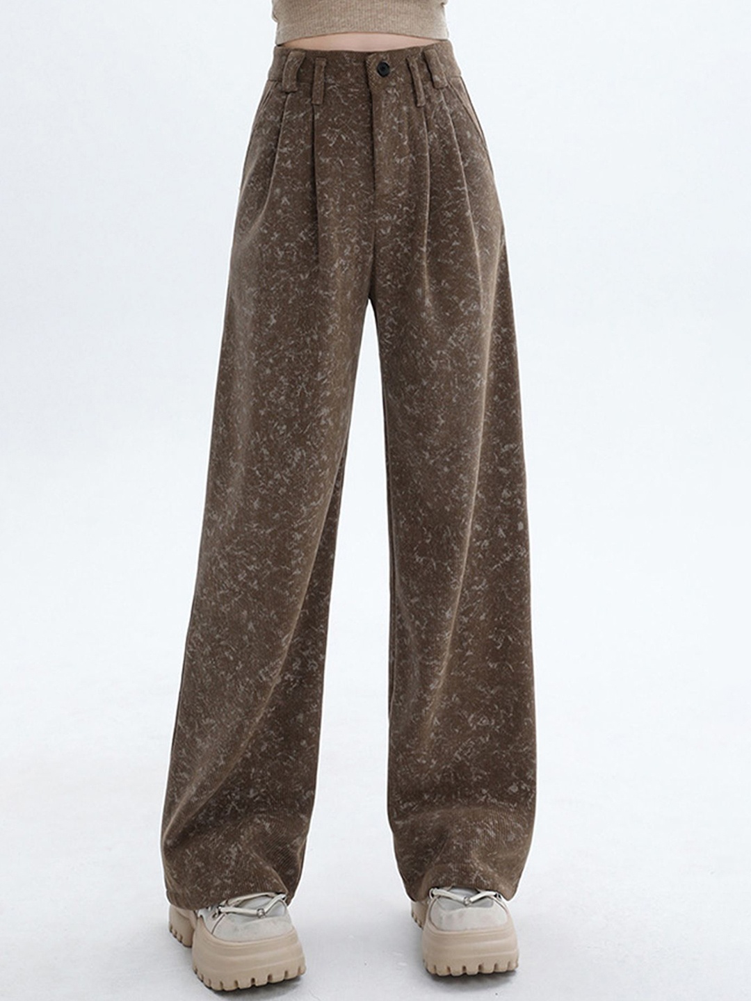 

LULU & SKY Women Straight Fit High-Rise Trousers, Brown