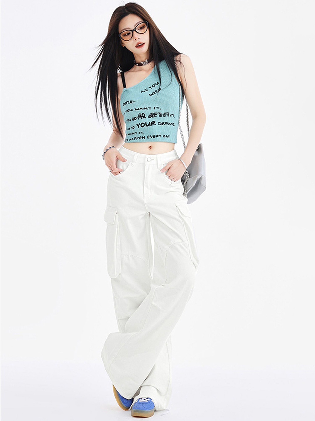 

LULU & SKY Women Straight Fit Low-Rise Cargos Trousers, White