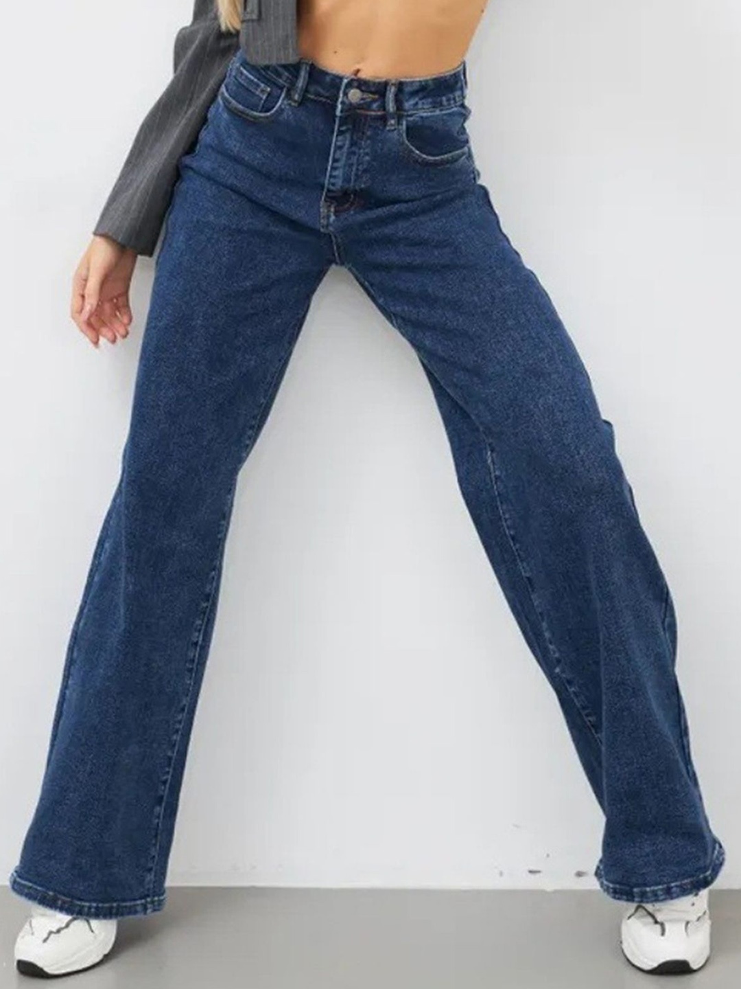 

LULU & SKY Women Straight Fit High-Rise Slash Knee Jeans, Navy blue