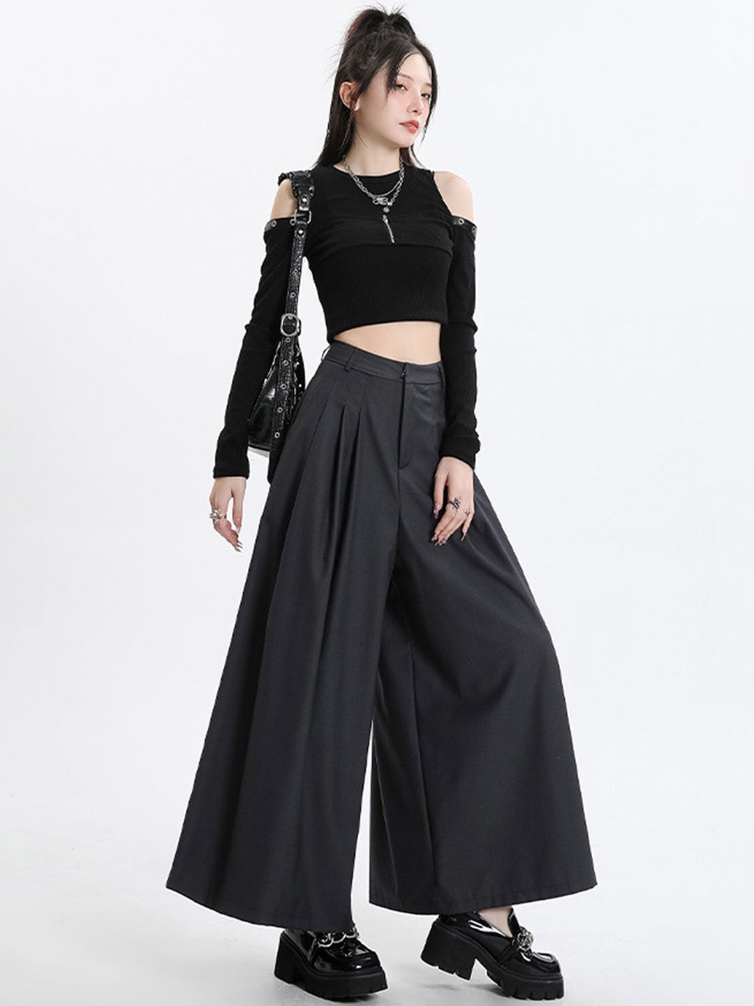 

LULU & SKY Women High-Rise Pleated Trousers, Grey