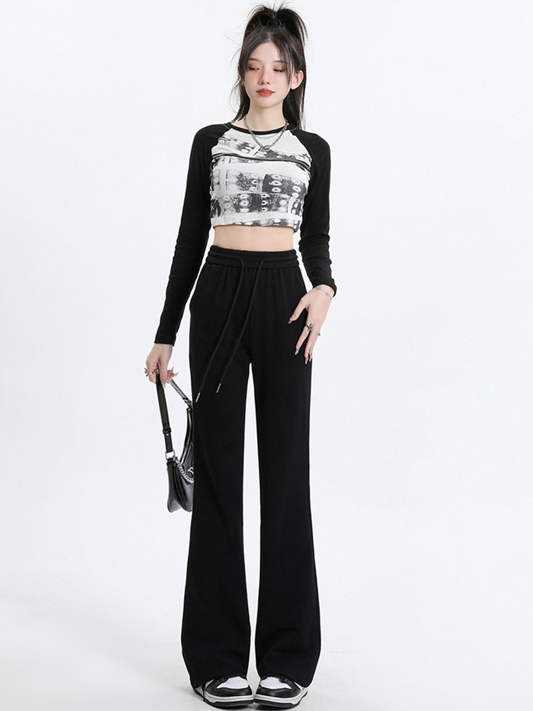 

LULU & SKY Women Flared High-Rise Trousers, Black