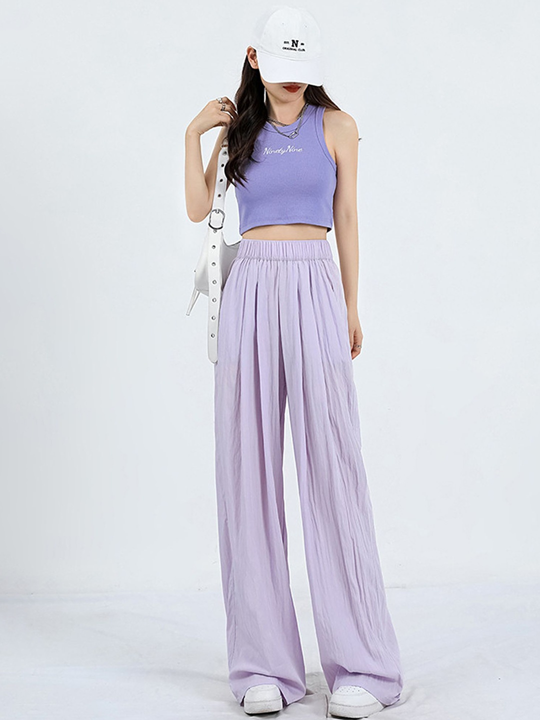 

LULU & SKY Women Straight Fit High-Rise Pleated Trousers, Purple