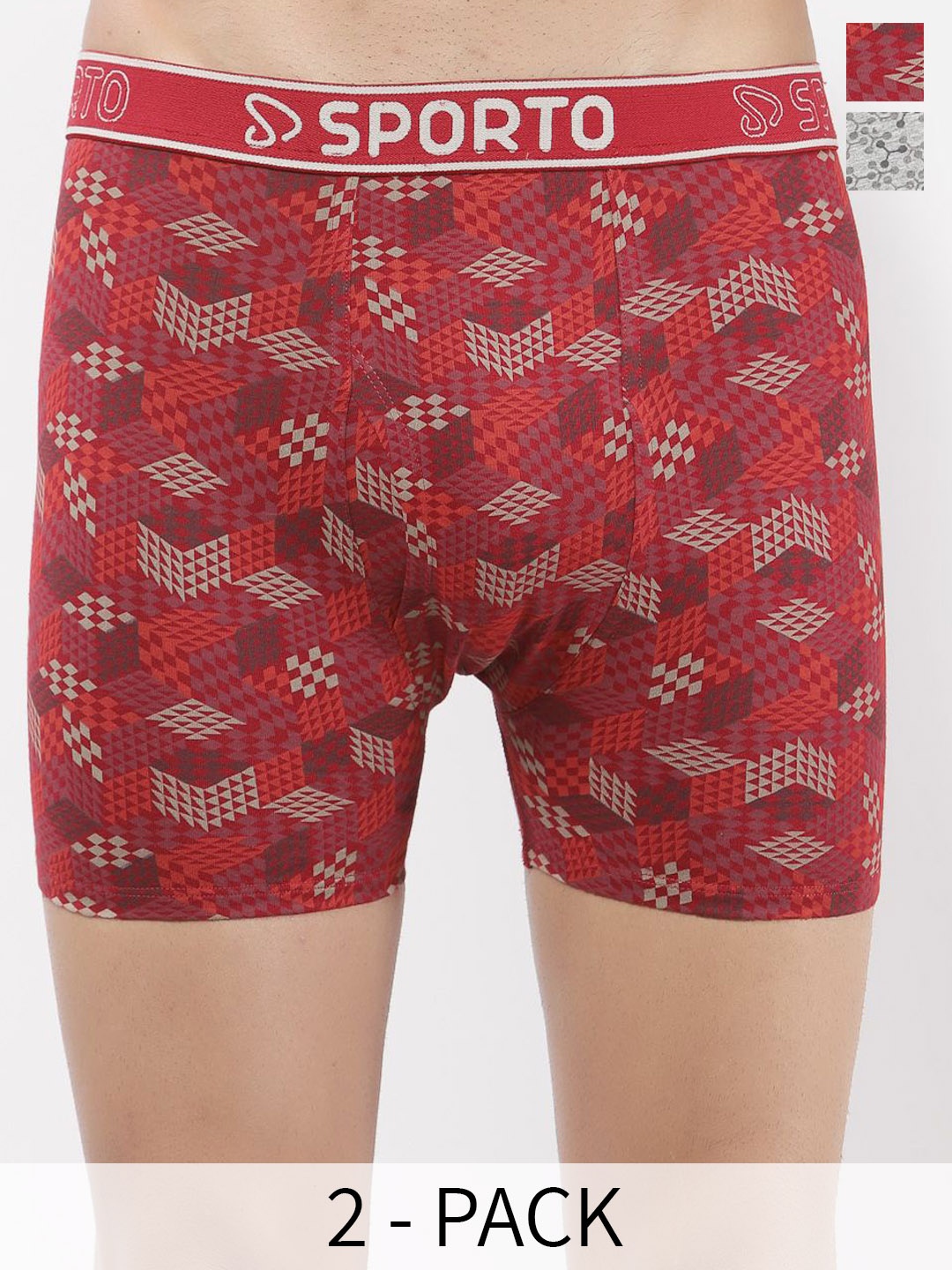 

SPORTO Pack Of 2 Printed Pure Cotton Trunk SP-TR-M1031-GM-RE-XL-2P, Grey