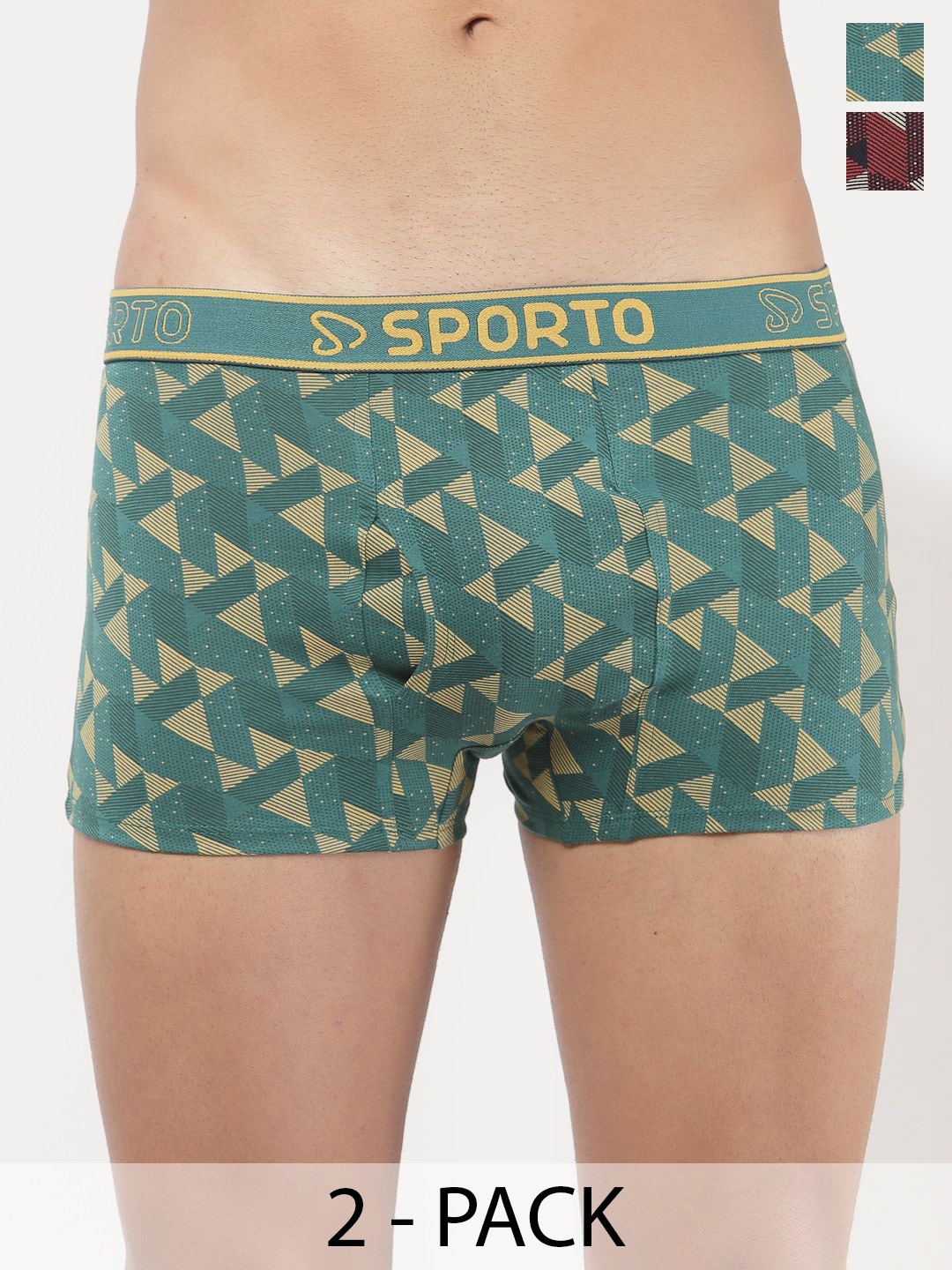 

SPORTO Pack Of 2 Printed Pure Cotton Breathability Trunks SP-TR-M1021-MA-PB-S-2P, Green