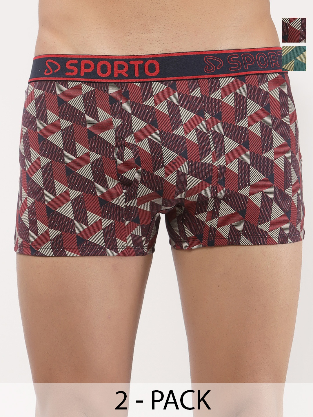 

SPORTO Pack Of 2 Printed Pure Cotton Trunk SP-TR-M1021-MA-PB-XL-2P, Green