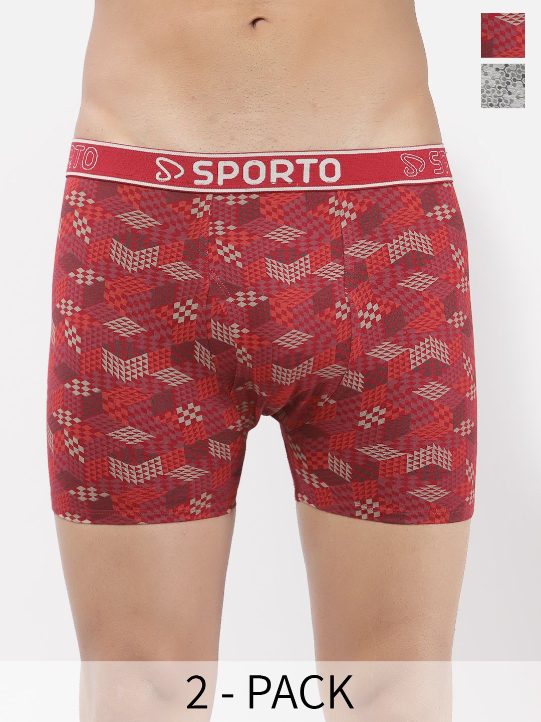 

SPORTO Pack Of 2 Printed Pure Cotton Trunk SP-TR-M1031-GM-RE-L-2P, Grey
