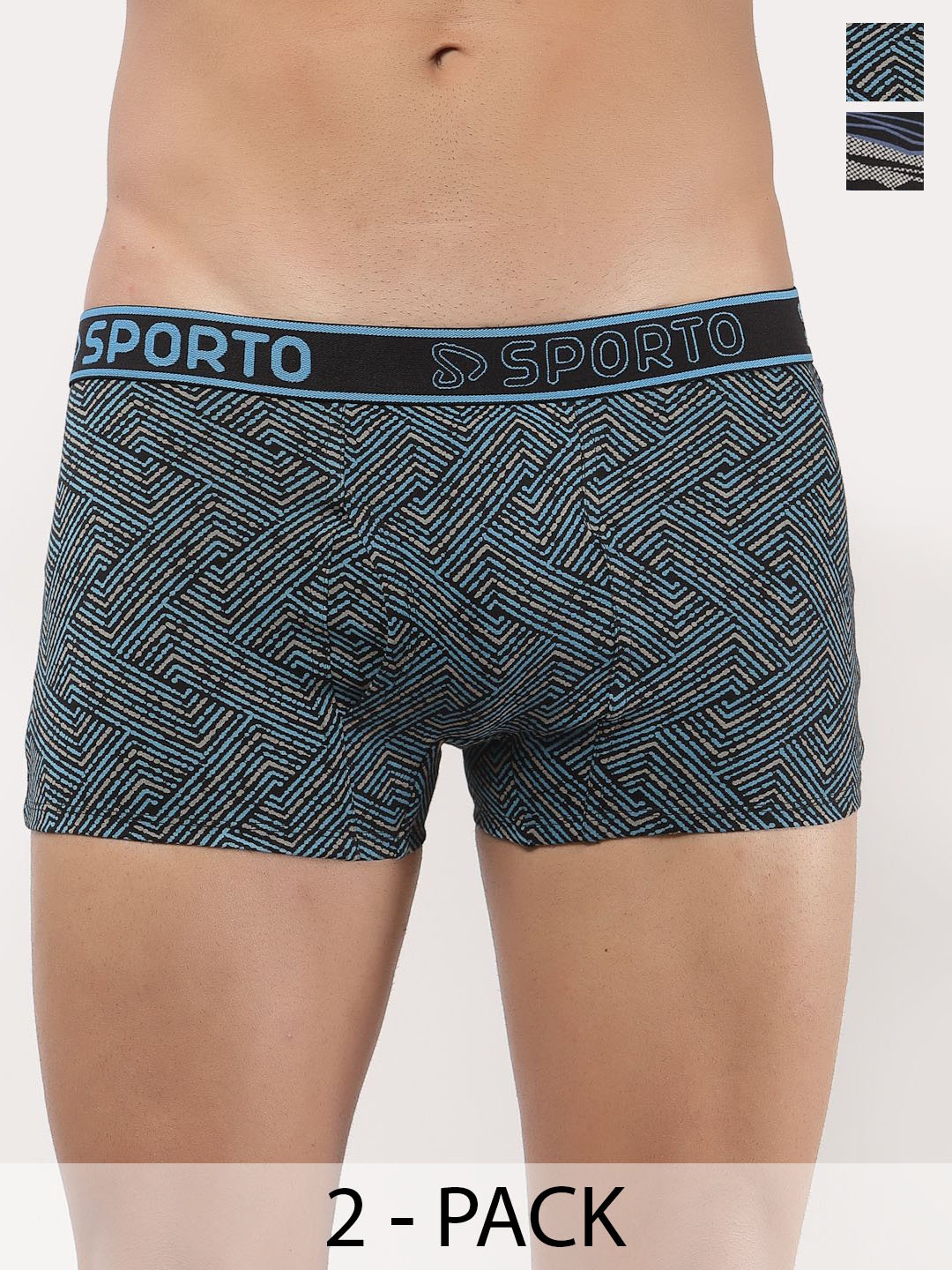 

SPORTO Pack Of 2 Printed Pure Cotton Breathability Trunks SP-TR-M1031-BLK-OLI-XL-2P, Blue