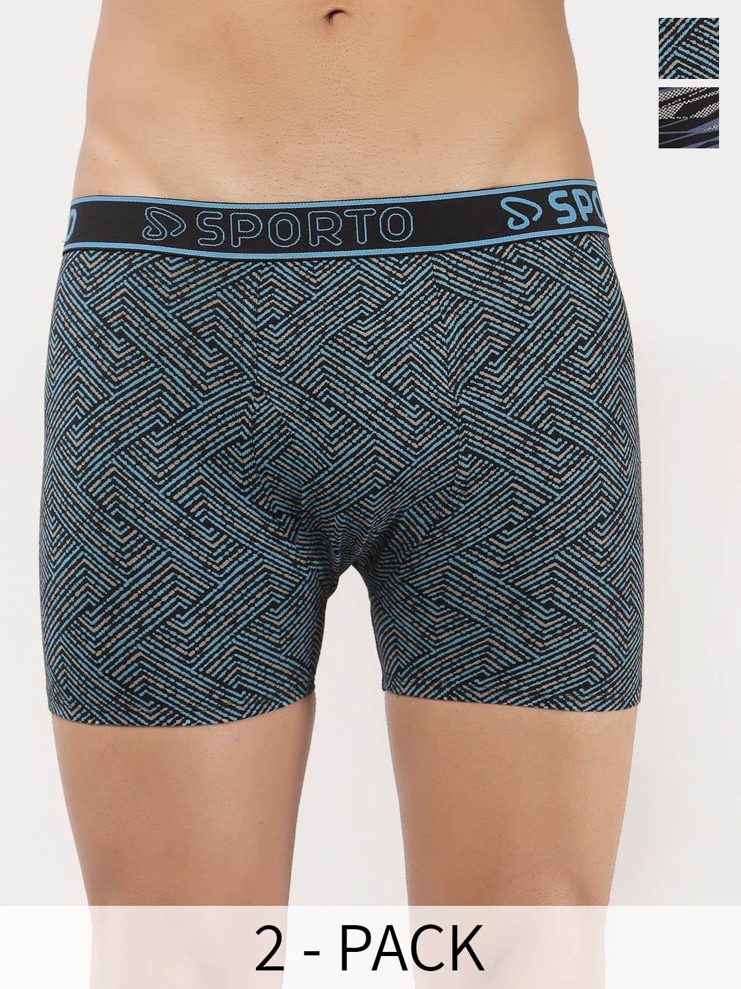 

SPORTO Pack Of 2 Printed Pure Cotton Breathability Trunks SP-TR-M1031-CH-NY-XL-2P, Black