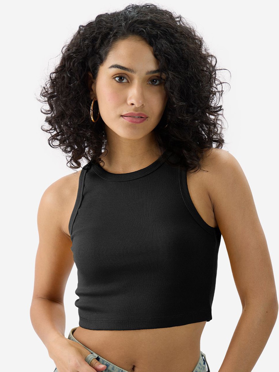 

The Souled Store Round Neck Crop Top, Black