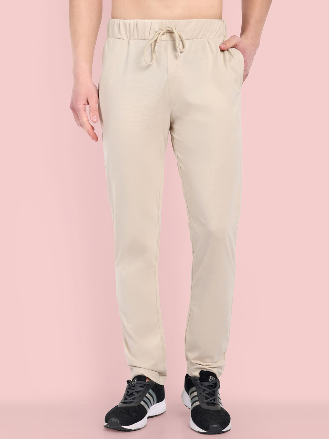 

ONE SKY Men Pure Cotton Mid-Rise Track Pants, Beige