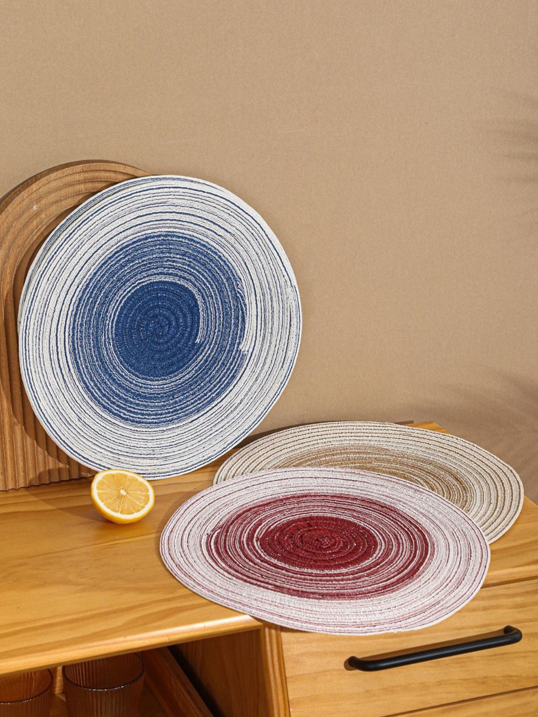 

P-Plus International 4-Pcs Pink & Grey Edge Colourblocked Cotton Trivet, Maroon