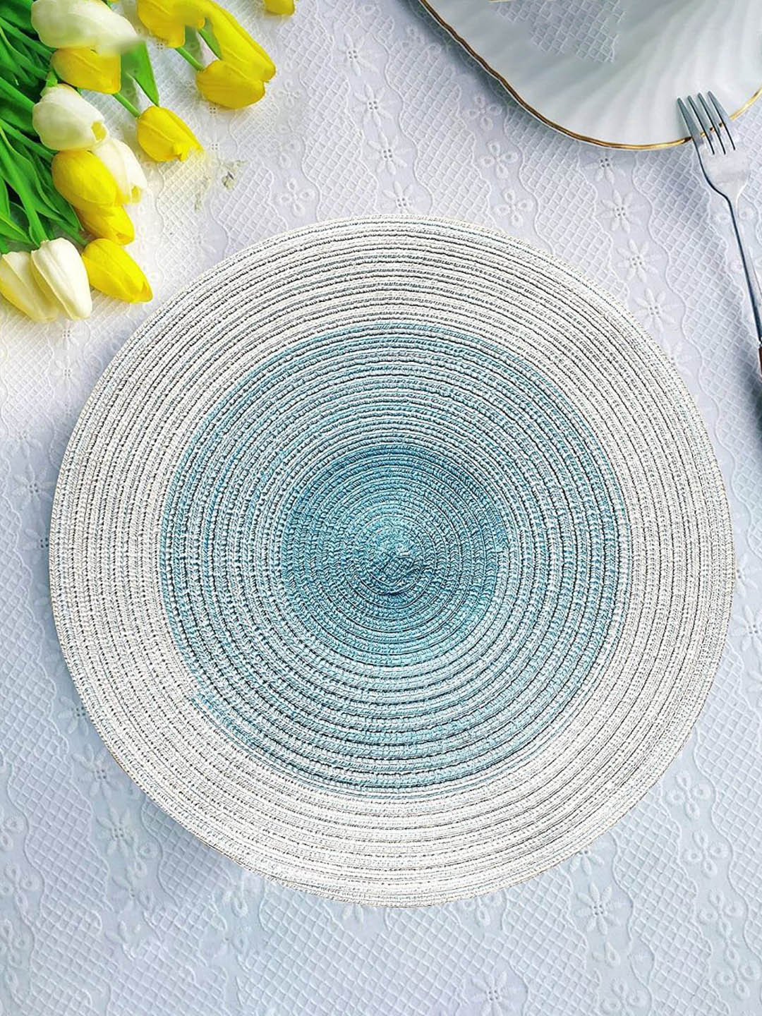 

P-Plus International 2 Pcs Blue Cotton Round Trivet