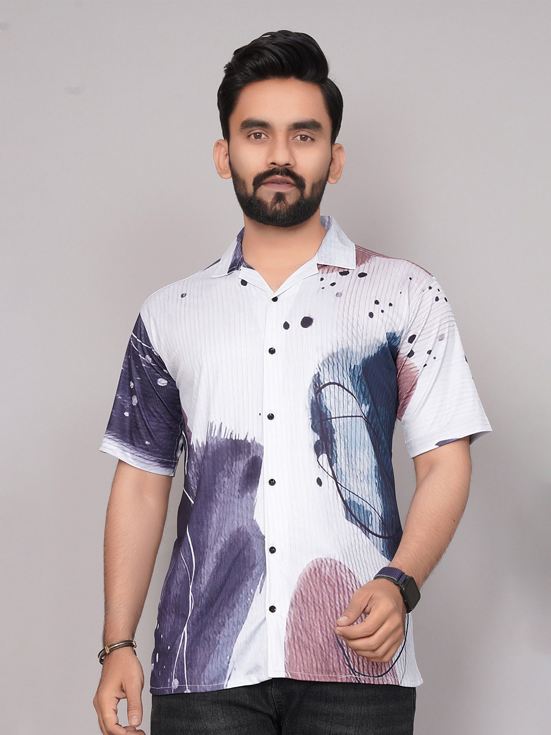 

COLORWINGS Men Comfort Semi Sheer Printed Party Shirt, White