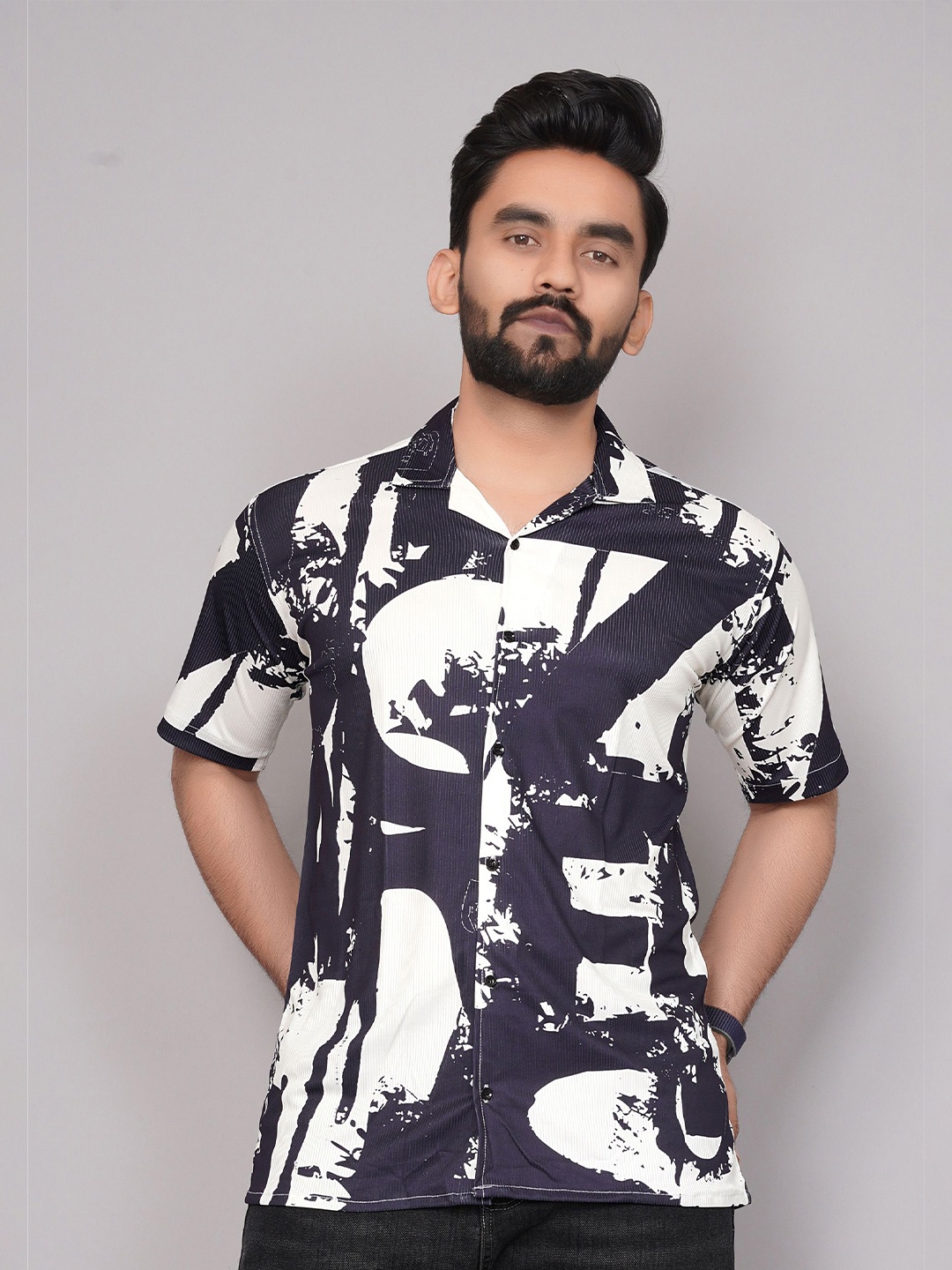 

COLORWINGS Men Comfort Semi Sheer Printed Party Shirt, White