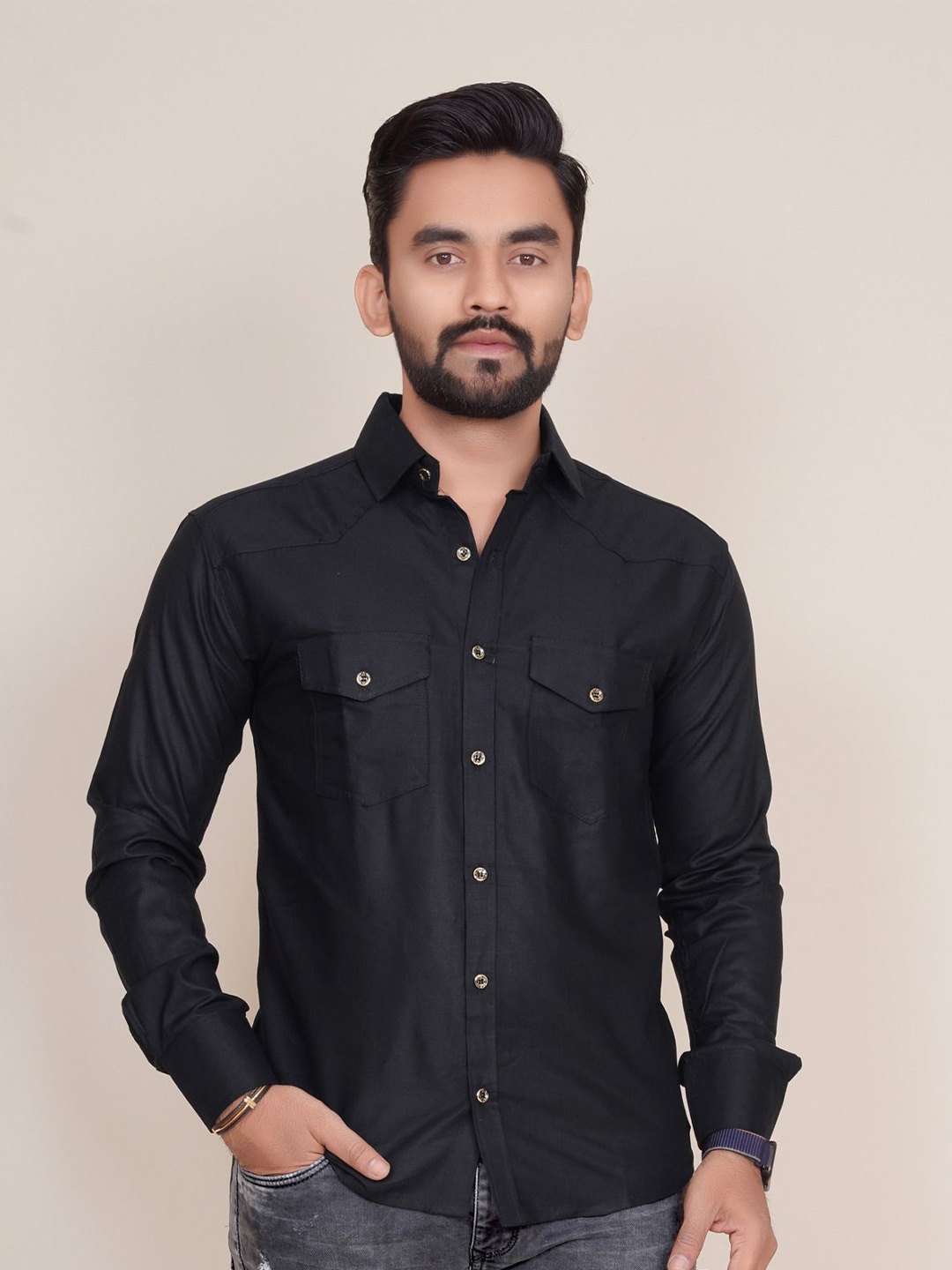 

COLORWINGS Men Comfort Semi Sheer Party Shirt, Black
