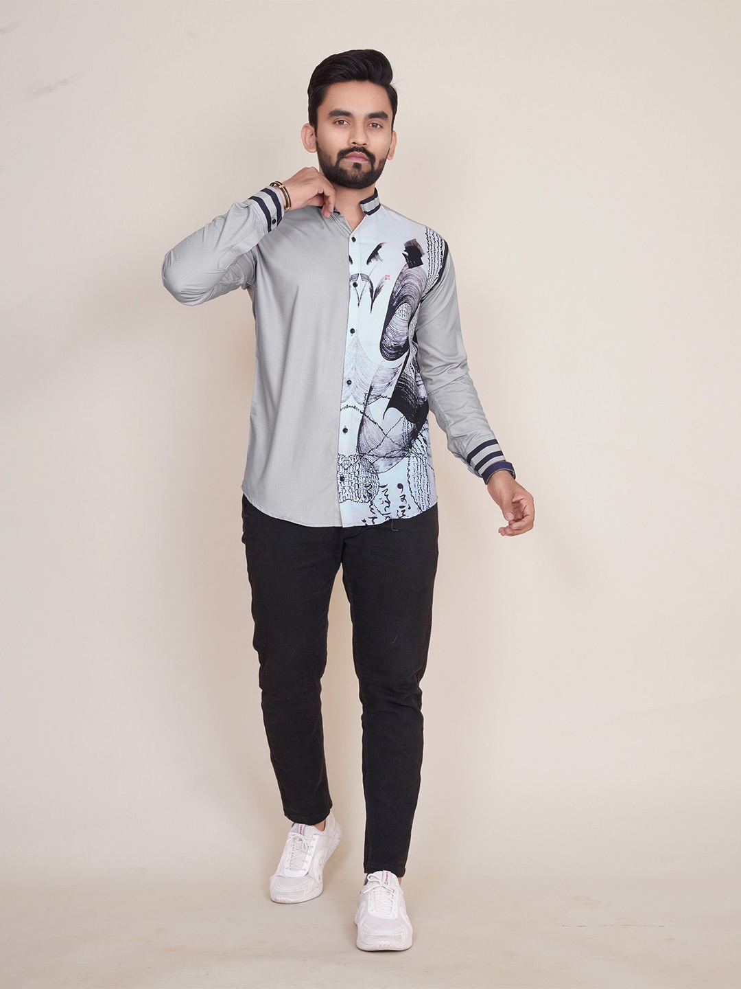 

COLORWINGS Men Comfort Semi Sheer Printed Party Shirt, Grey