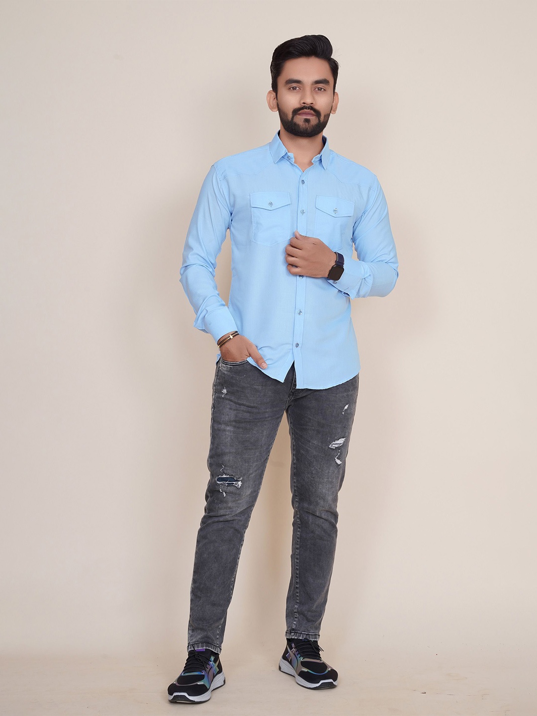 

COLORWINGS Men Comfort Semi Sheer Party Shirt, Blue