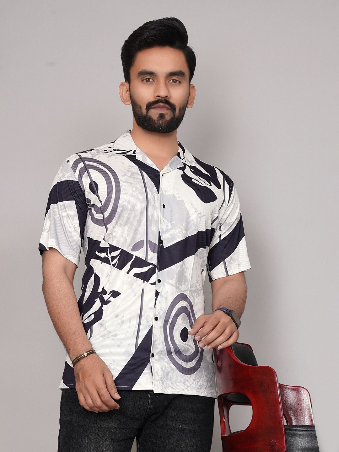 

COLORWINGS Men Comfort Semi Sheer Printed Party Shirt, White