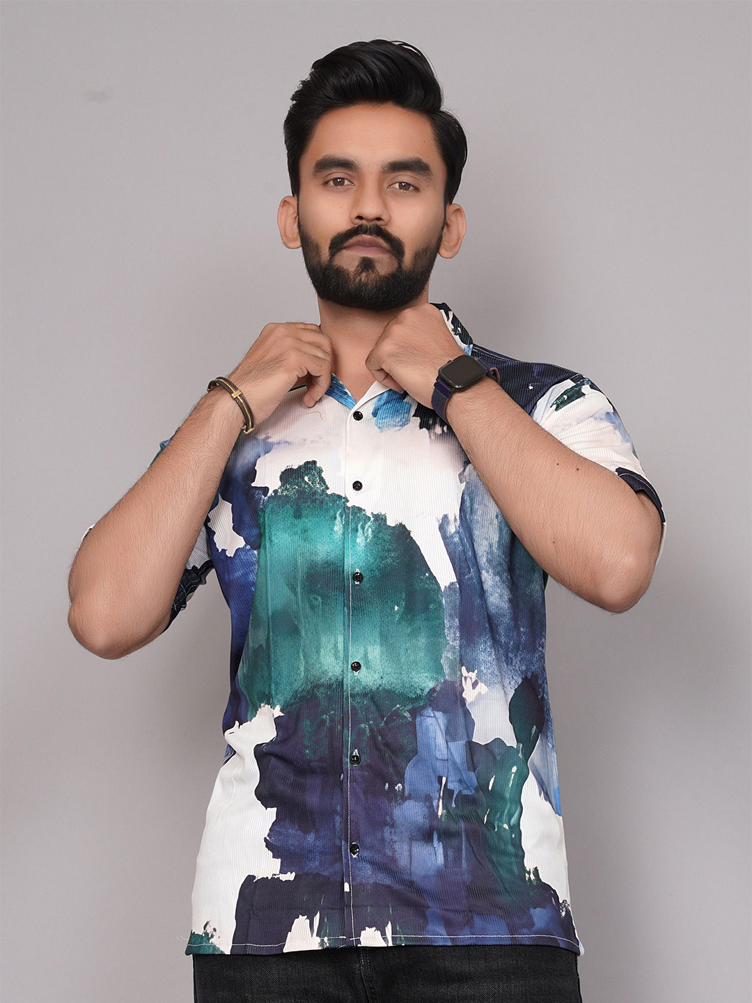 

COLORWINGS Men Comfort Semi Sheer Printed Party Shirt, Multi