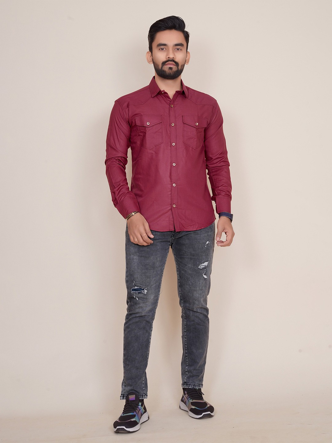 

COLORWINGS Men Comfort Semi Sheer Party Shirt, Maroon