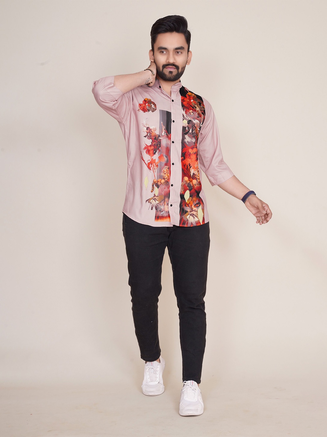 

COLORWINGS Men Comfort Semi Sheer Printed Party Shirt, Pink