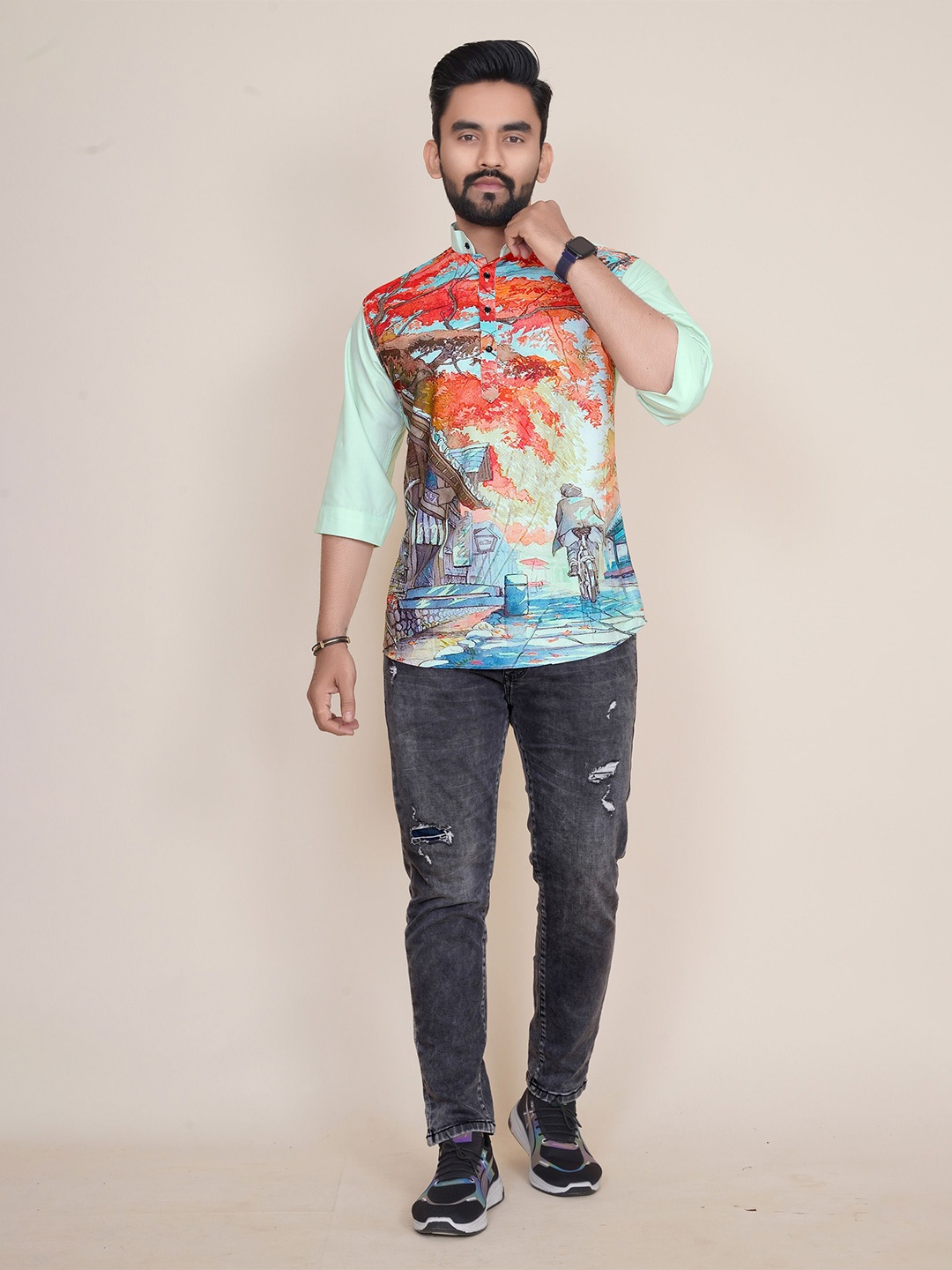 

COLORWINGS Men Comfort Floral Semi Sheer Printed Party Shirt, Multi