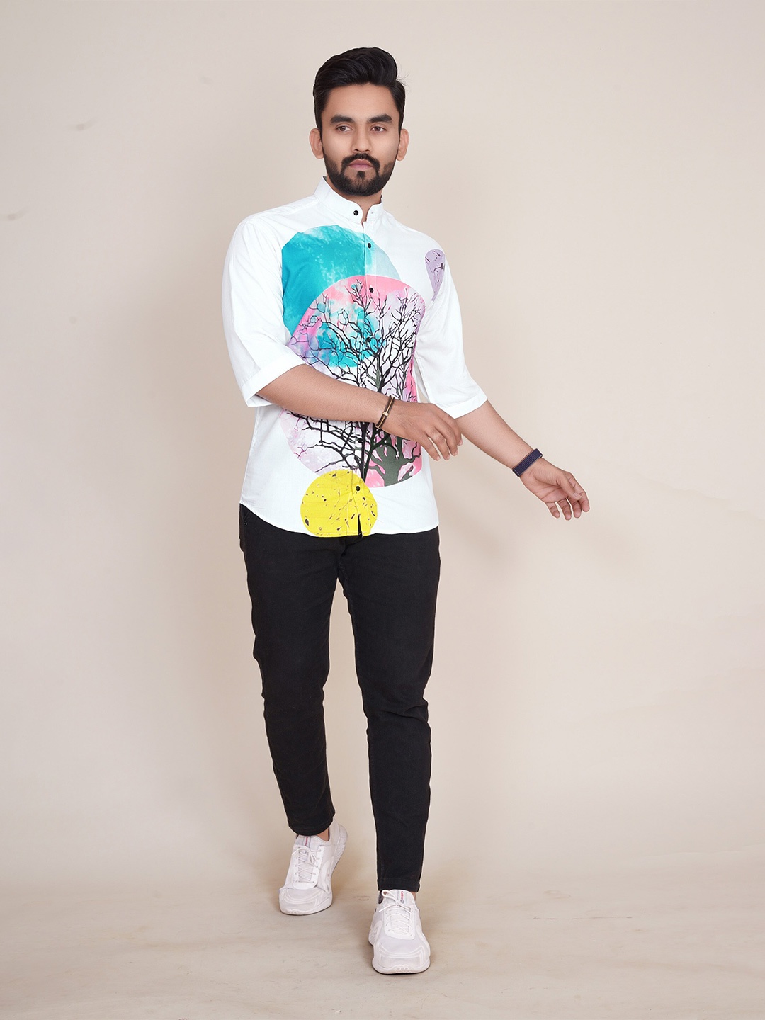 

COLORWINGS Men Comfort Semi Sheer Printed Party Shirt, White