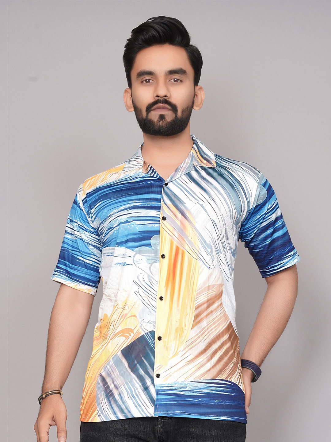 

COLORWINGS Men Comfort Multi Stripes Semi Sheer Printed Party Shirt