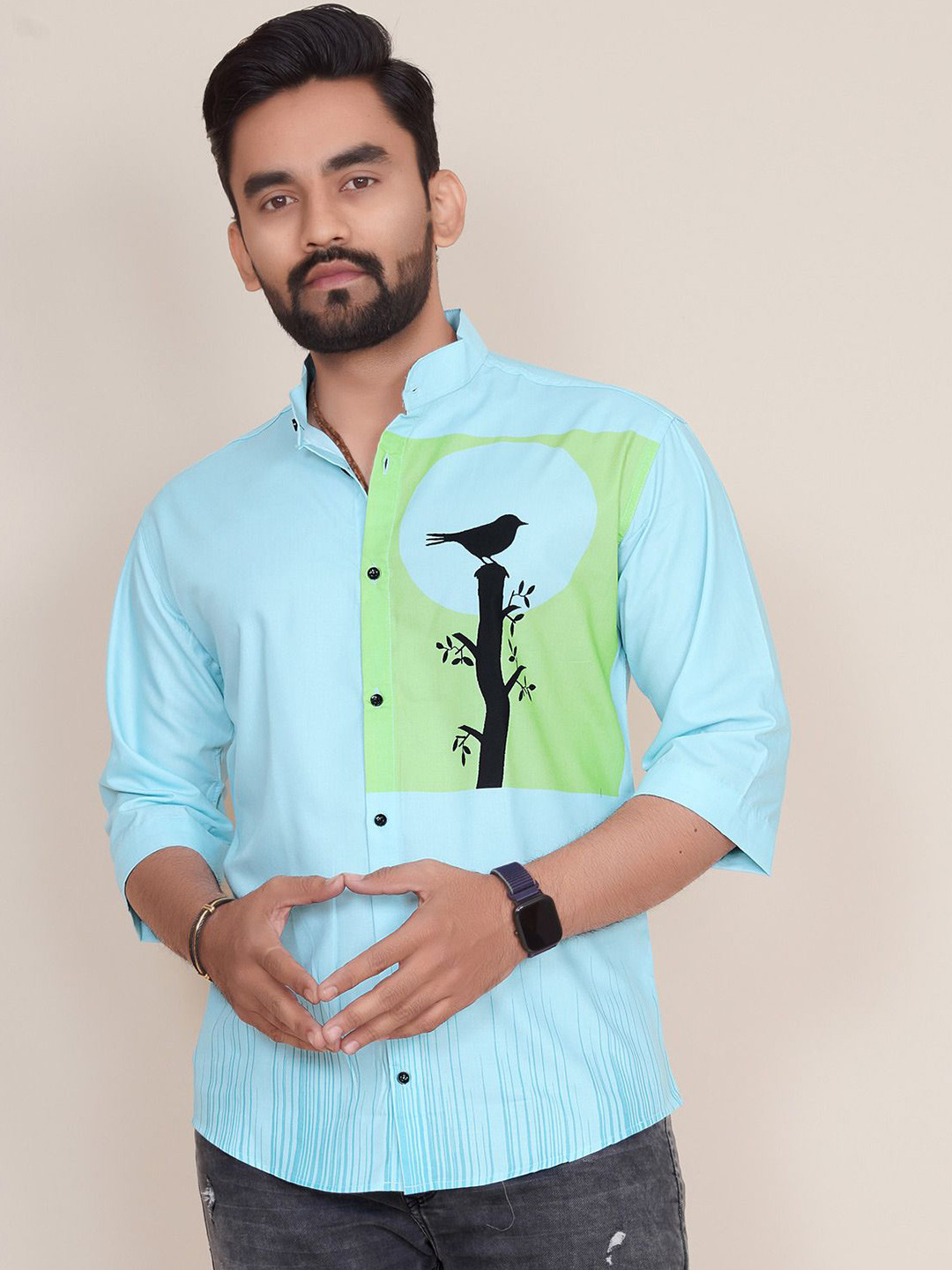 

COLORWINGS Men Comfort Semi Sheer Party Shirt, Green