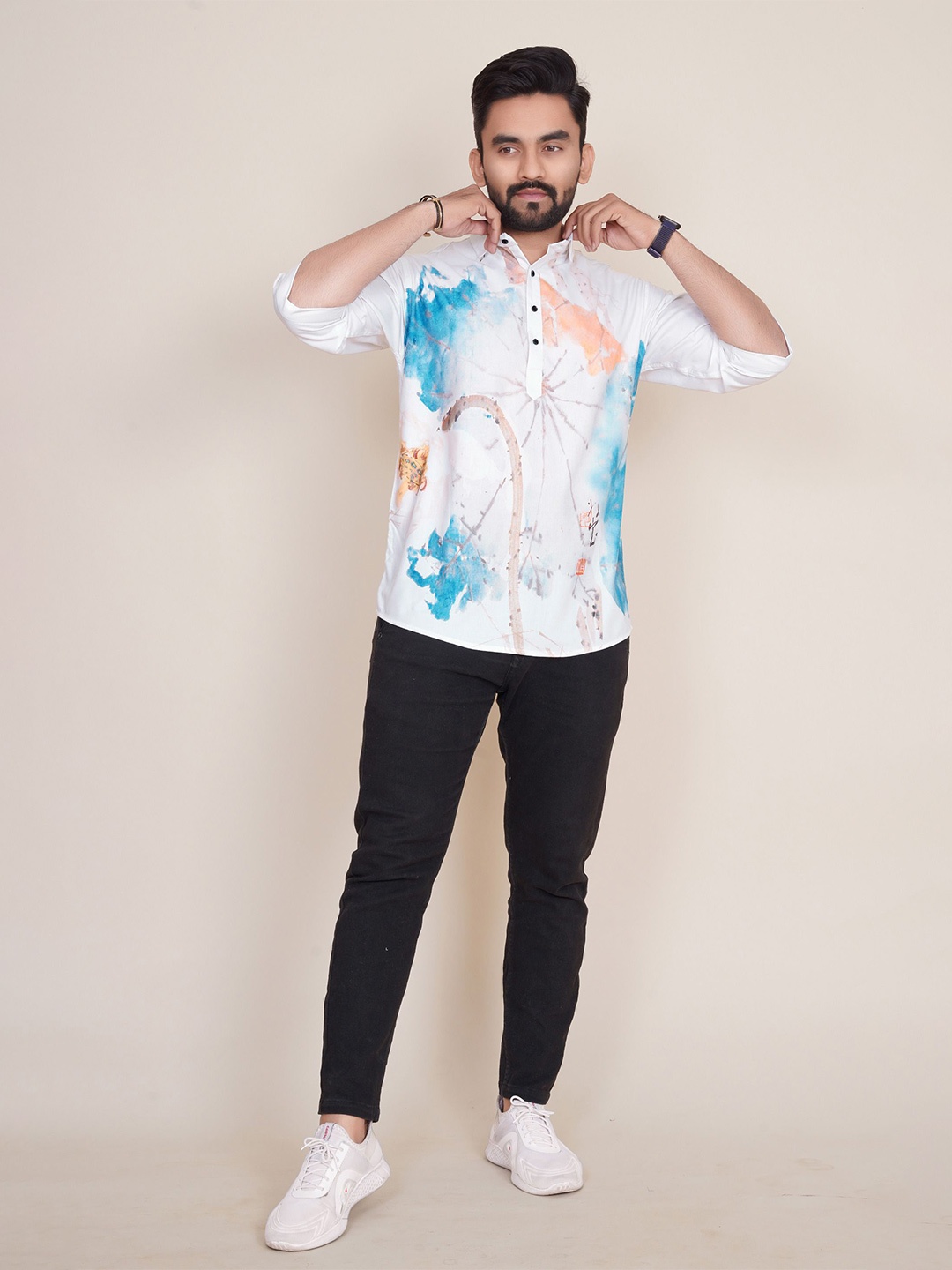

COLORWINGS Men Comfort Floral Semi Sheer Printed Party Shirt, White