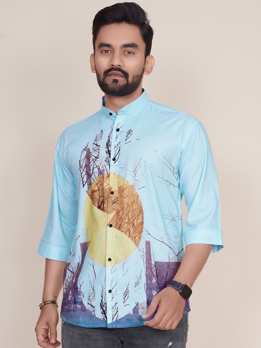 

COLORWINGS Men Comfort Floral Semi Sheer Printed Party Shirt, Teal