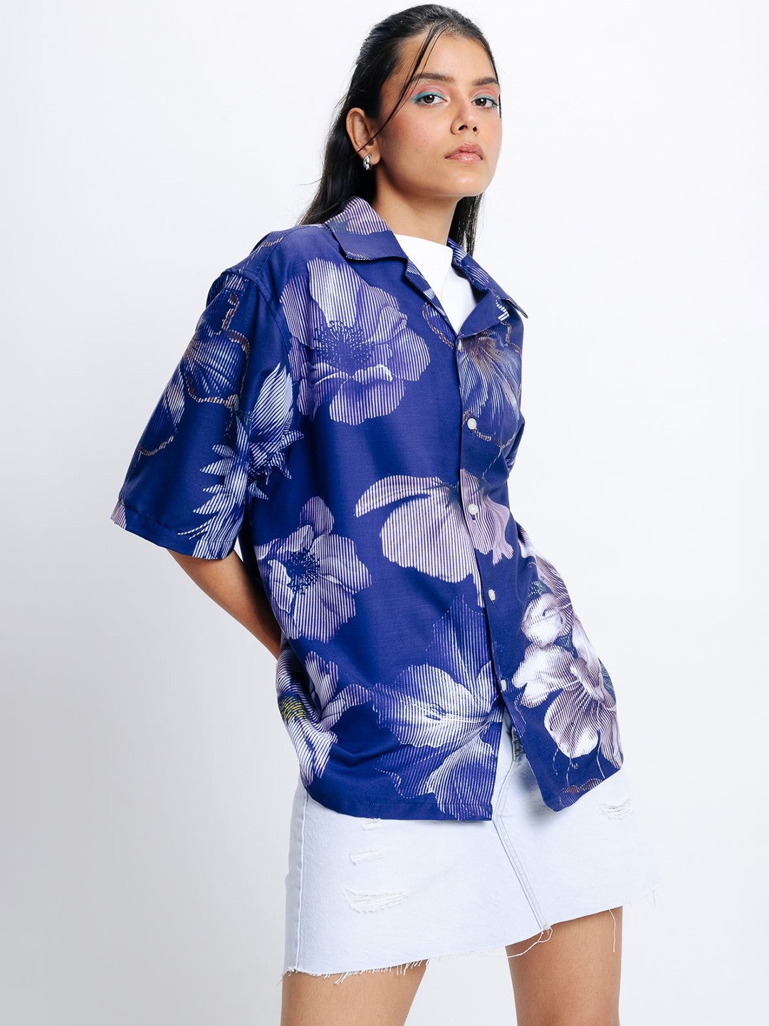 

FREAKINS Women Floral Opaque Printed Casual Shirt, Blue