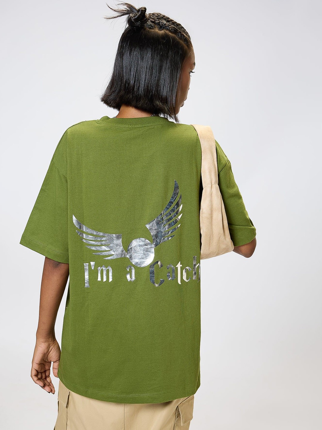 

FREAKINS Women Printed Applique T-shirt, Green