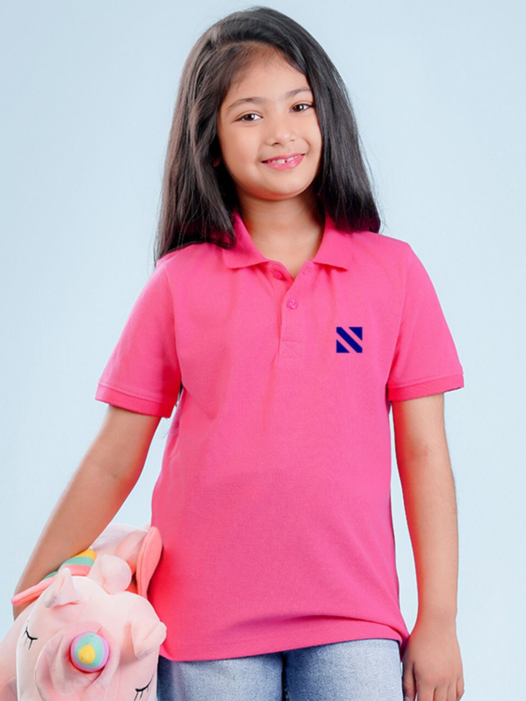 

NUSYL Girls Polo Collar Applique T-shirt, Pink