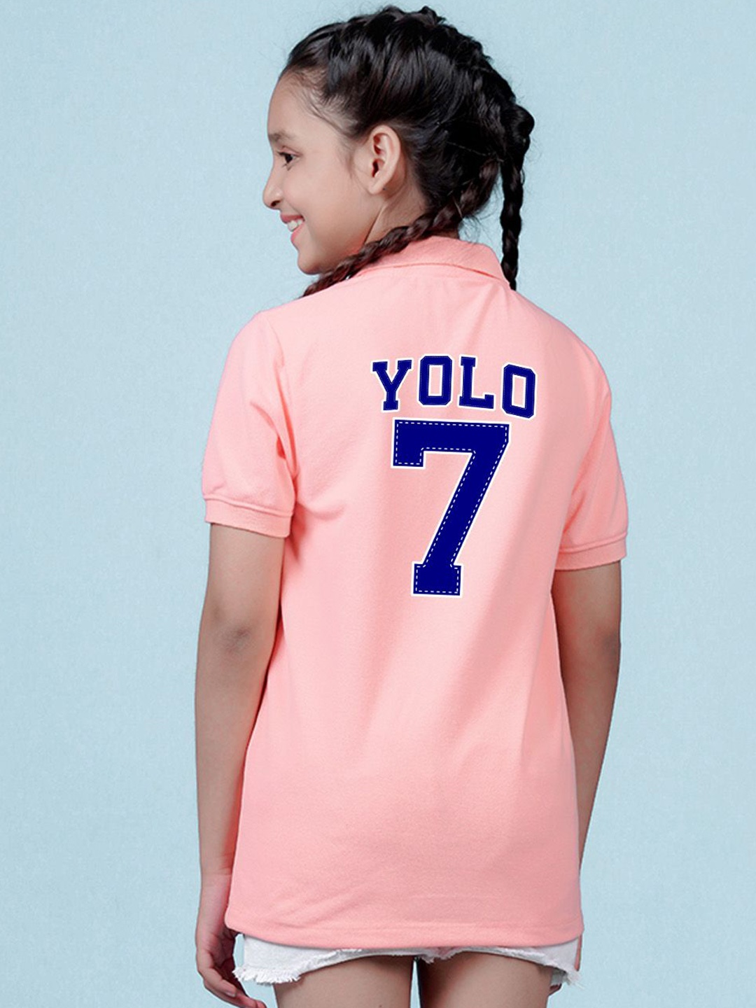 

NUSYL Girls Varsity V-Neck Tropical Applique T-shirt, Peach