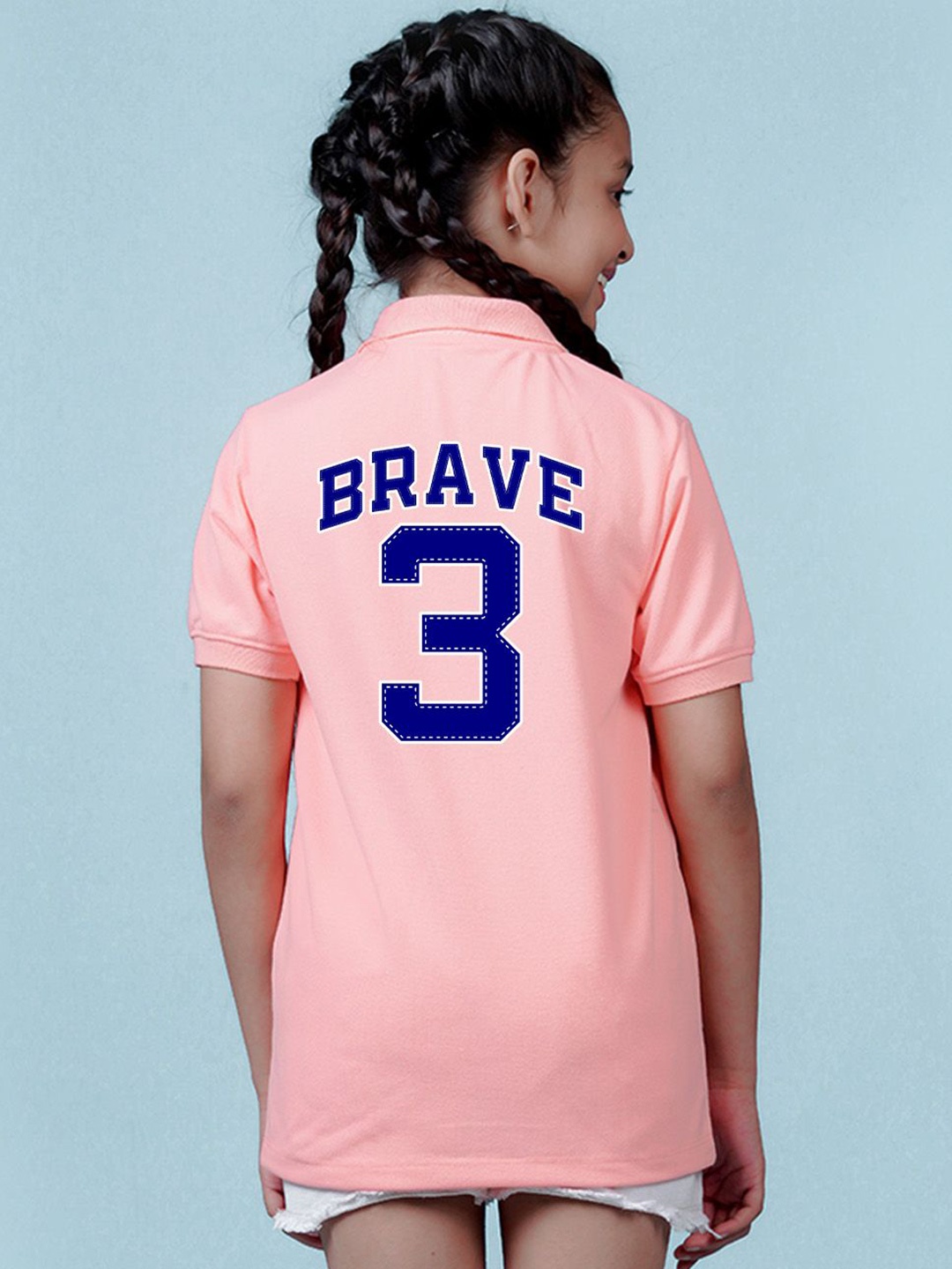 

NUSYL Girls Typography Printed Applique T-shirt, Peach