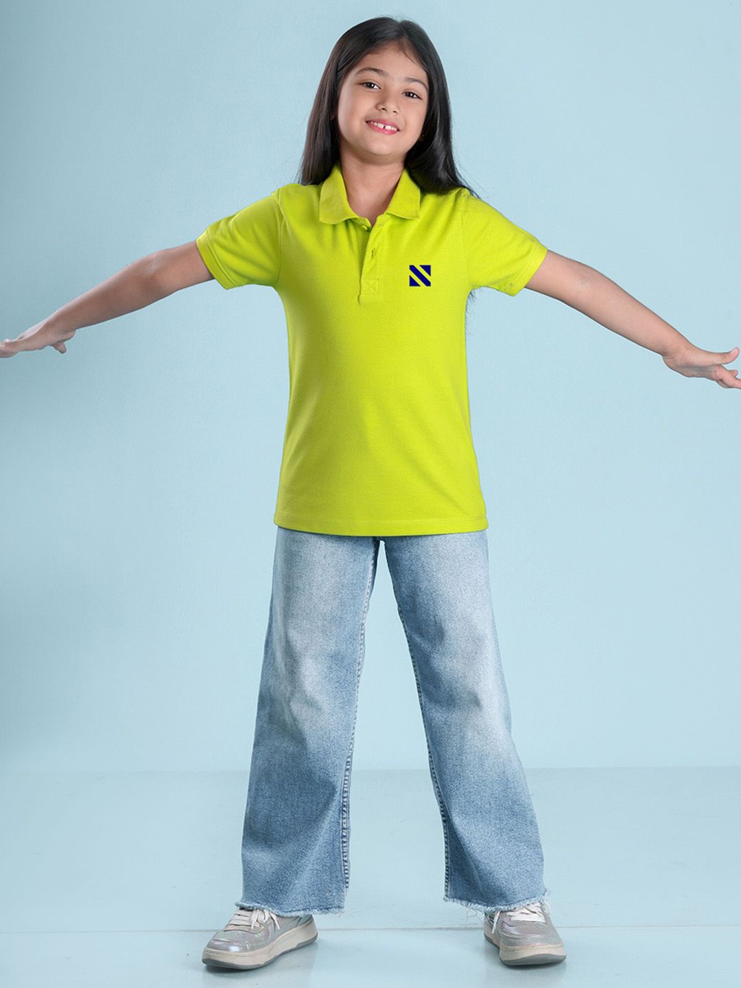 

NUSYL Girls Polo Collar Applique T-shirt, Green