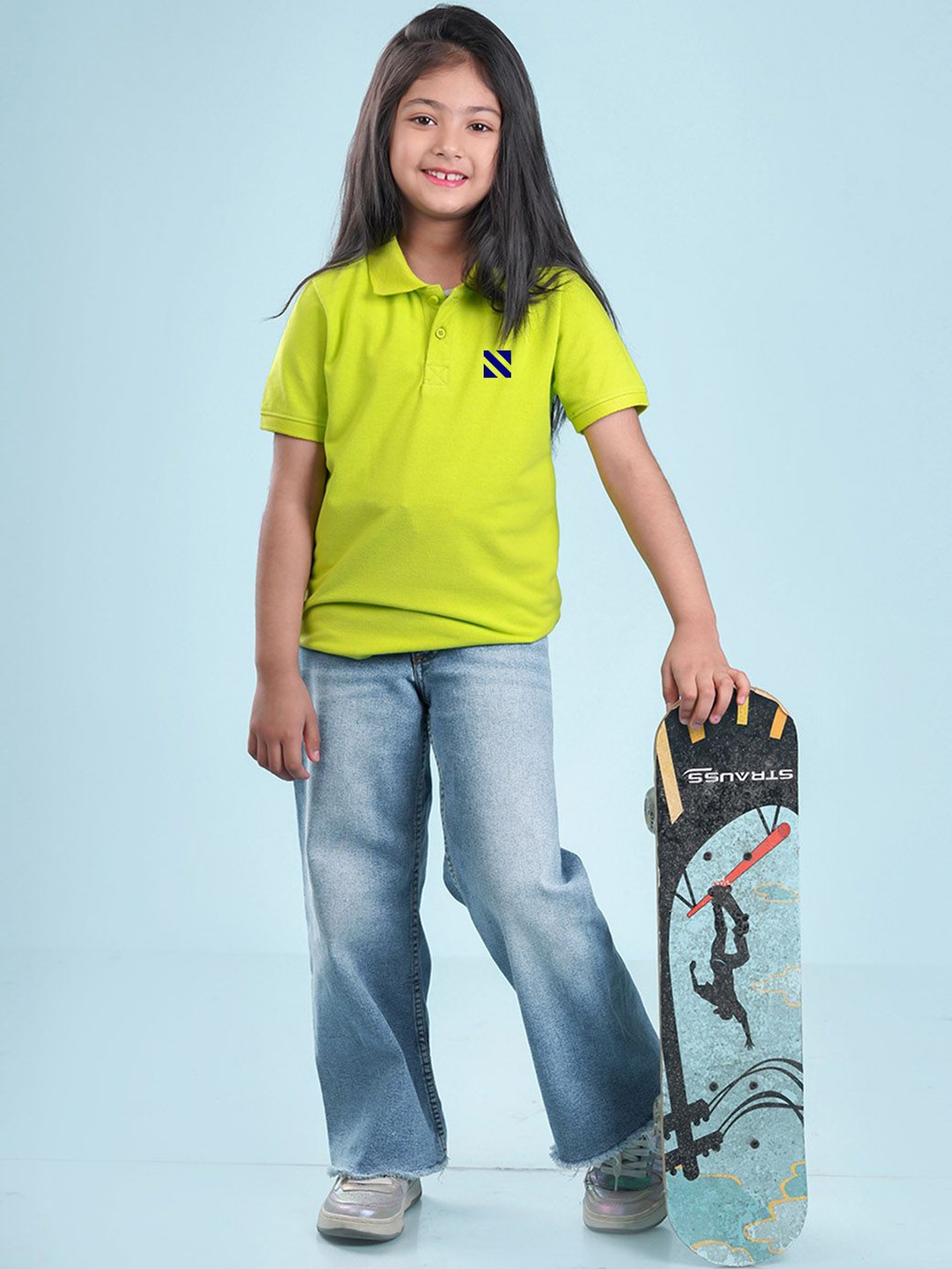 

NUSYL Girls Polo Collar Extended Sleeves T-shirt, Green