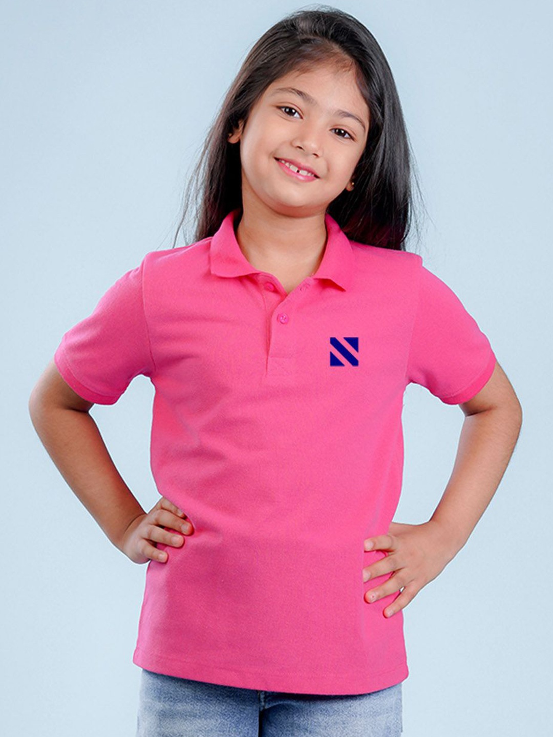 

NUSYL Girls Polo Collar Applique T-shirt, Pink
