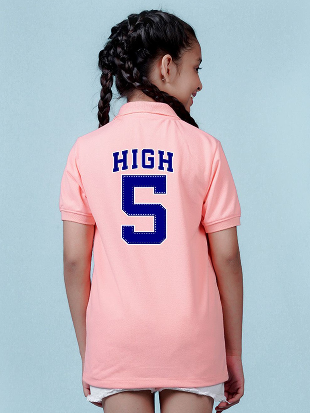 

NUSYL Girls Typography Printed Applique T-shirt, Peach