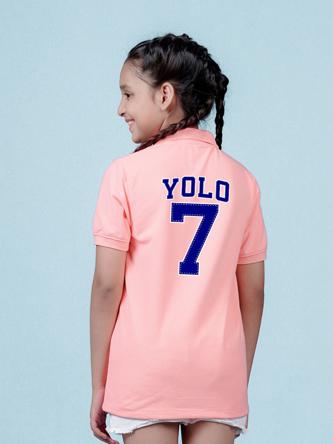 

NUSYL Girls Varsity V-Neck Tropical Applique T-shirt, Peach
