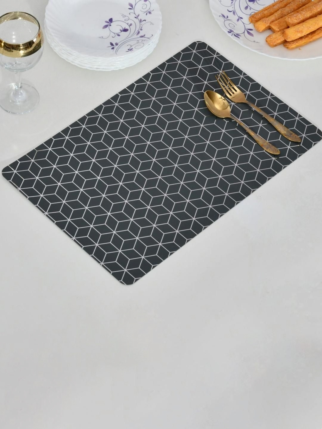 

Athome 4-Pcs Brown & White Printed Table Placemats
