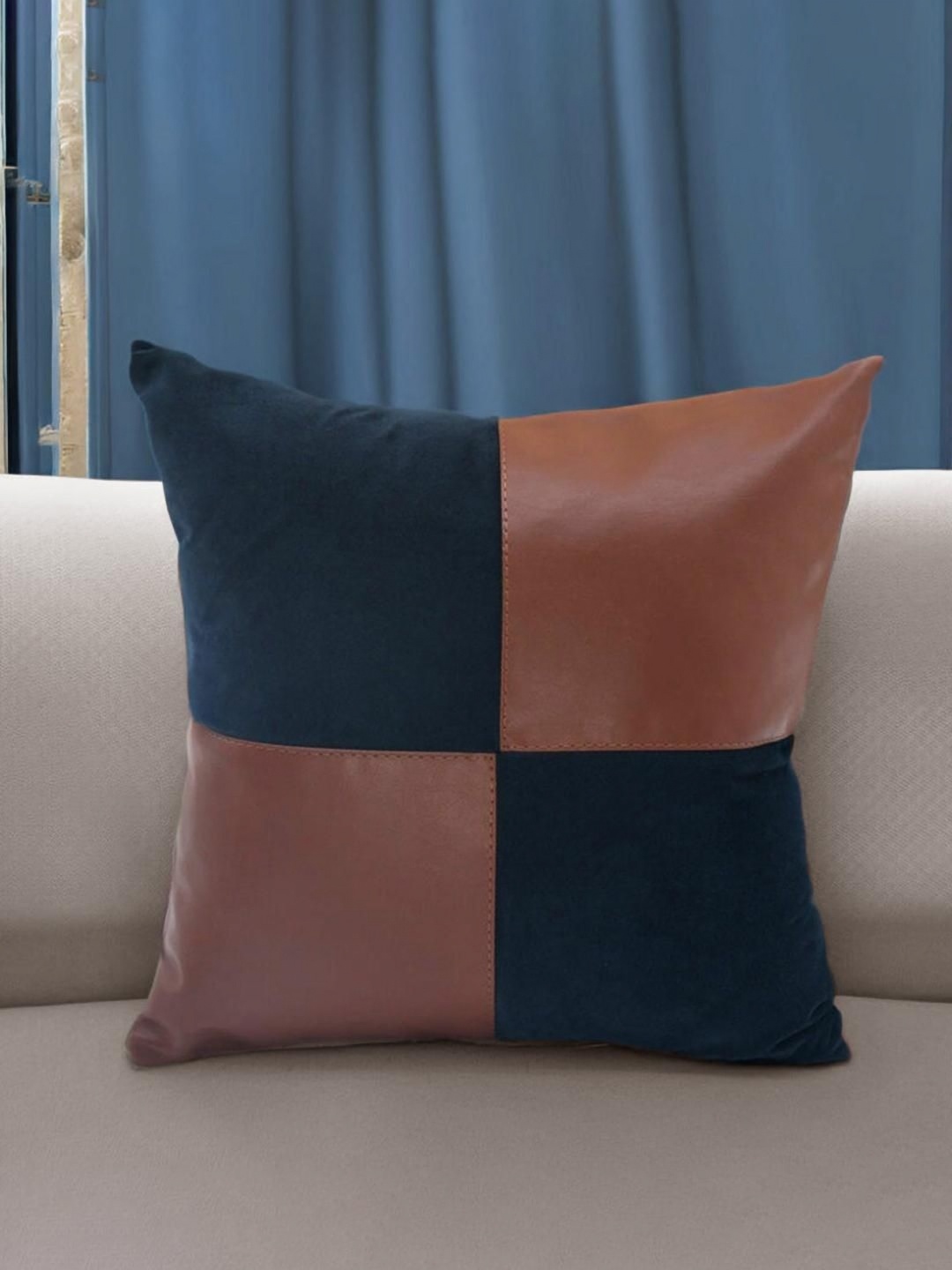 

Athome by Nilkamal Navy Blue & Brown Colourblocked Square Cushion Covers